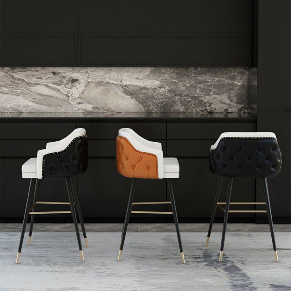 Modern Armrest Backrest Counter Stool Iron Cafe Bar Stool with Cushion and Pedal