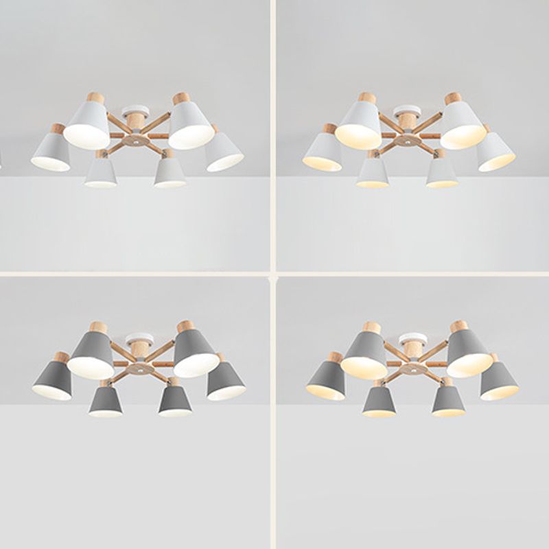 Multi Light Cone Hanging Pendant Modern Macaron Style Metal Hanging Lighting for Bedside