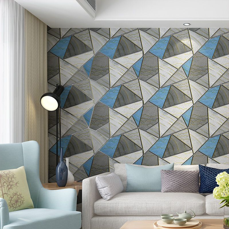 33' x 20.5" Minimalist Wallpaper for Living Room with Flock Color Block Design in Grey and Blue