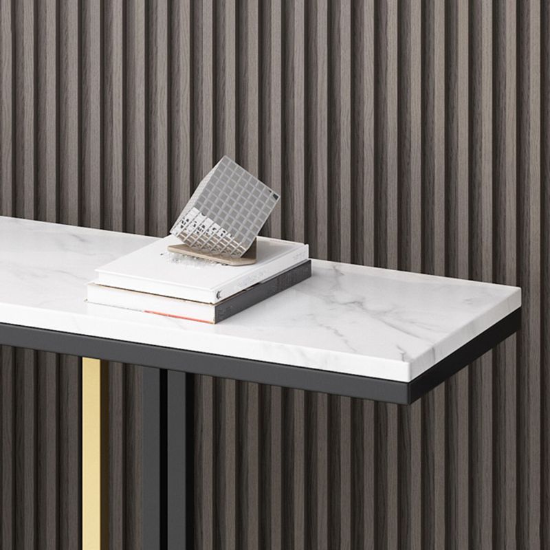 Glam Style Console Table with Stone Top and Pedestal Base for Hall