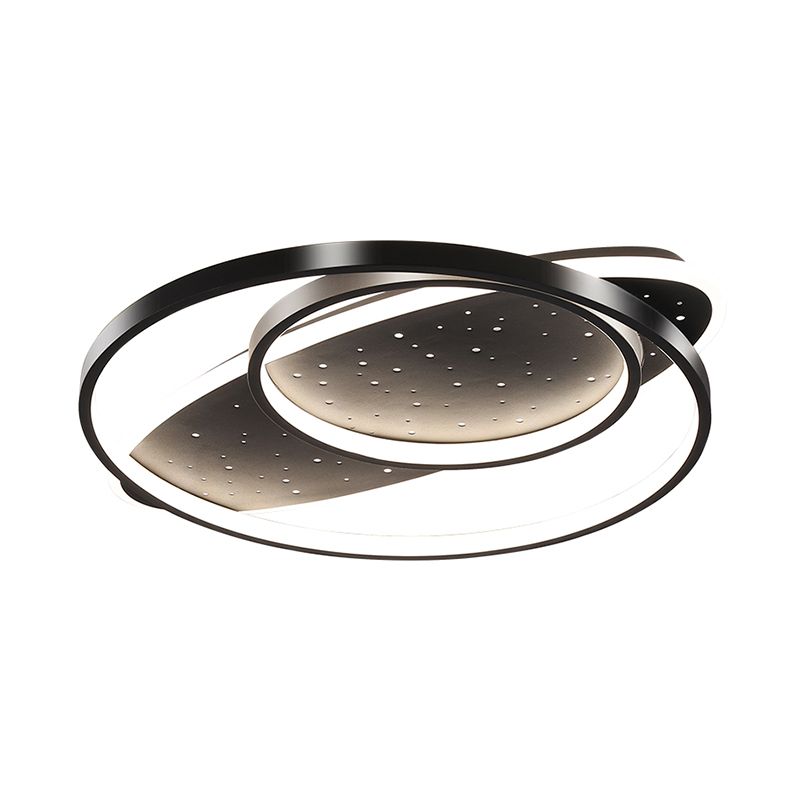 Metallic Oval and Circular Flush Mount Lamp Modern LED Flush Ceiling Light in Black