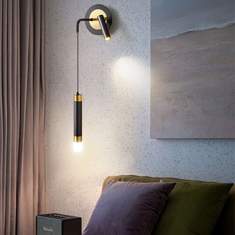 Iluminación de pared de cilindro de metal estilo contemporáneo 2 luces de luz de luz lámpara de pared