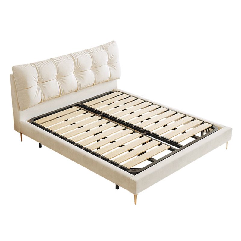 Upholstered Tuft Queen/King Bed in Cream Faux Leather Bed Frame with Mattress