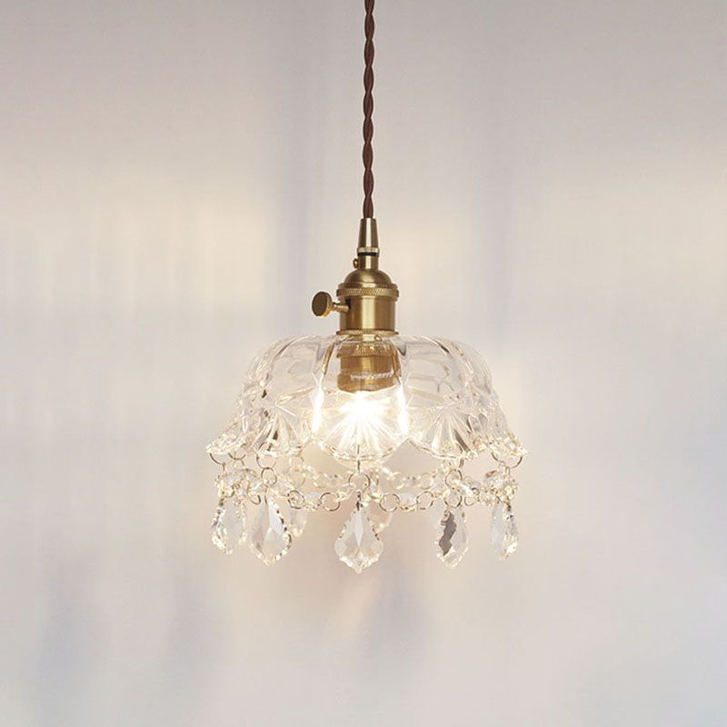 Bowl Light Suspension Pendant Modern Simple Crystal Hanging Lights for Bedside