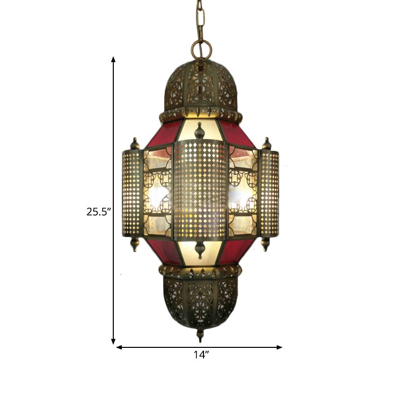 Arabian Lantern Pendant Lighting 3 Heads Metal Chandelier Light Fixture in Brass for Restaurant