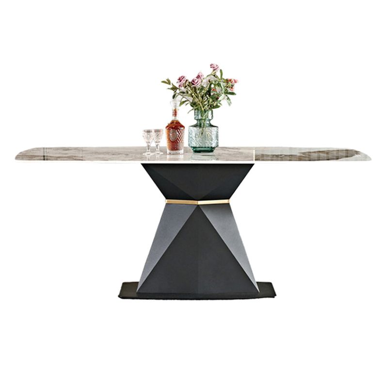 Metal Traditional Luxury Rectangular Table Sintered Stone Dining Table with Pedestal Base