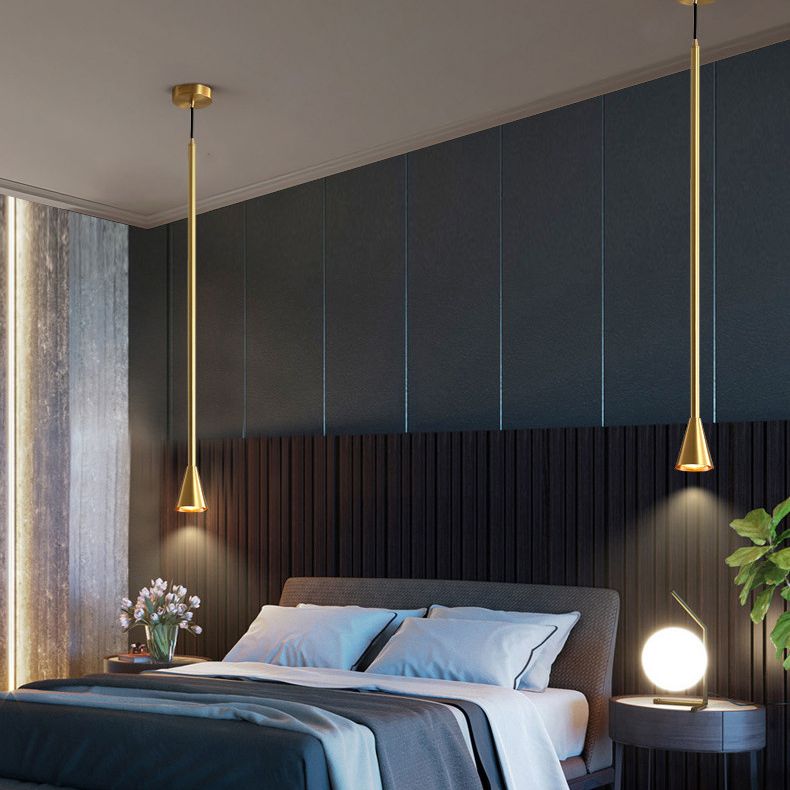 Postmodern Minimalist Conical Pendant Lamp Metallic Kitchen Bar LED Suspension Light