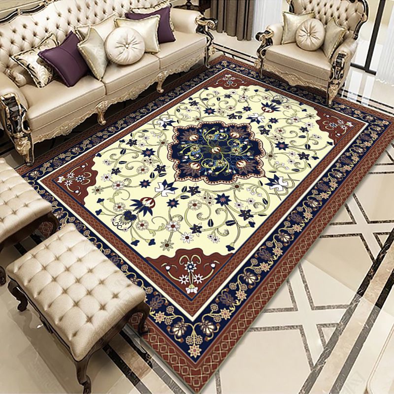 Contemporary Area Carpet European Flower Pattern Indoor Rug Non-Slip Backing Carpet for Home Decor