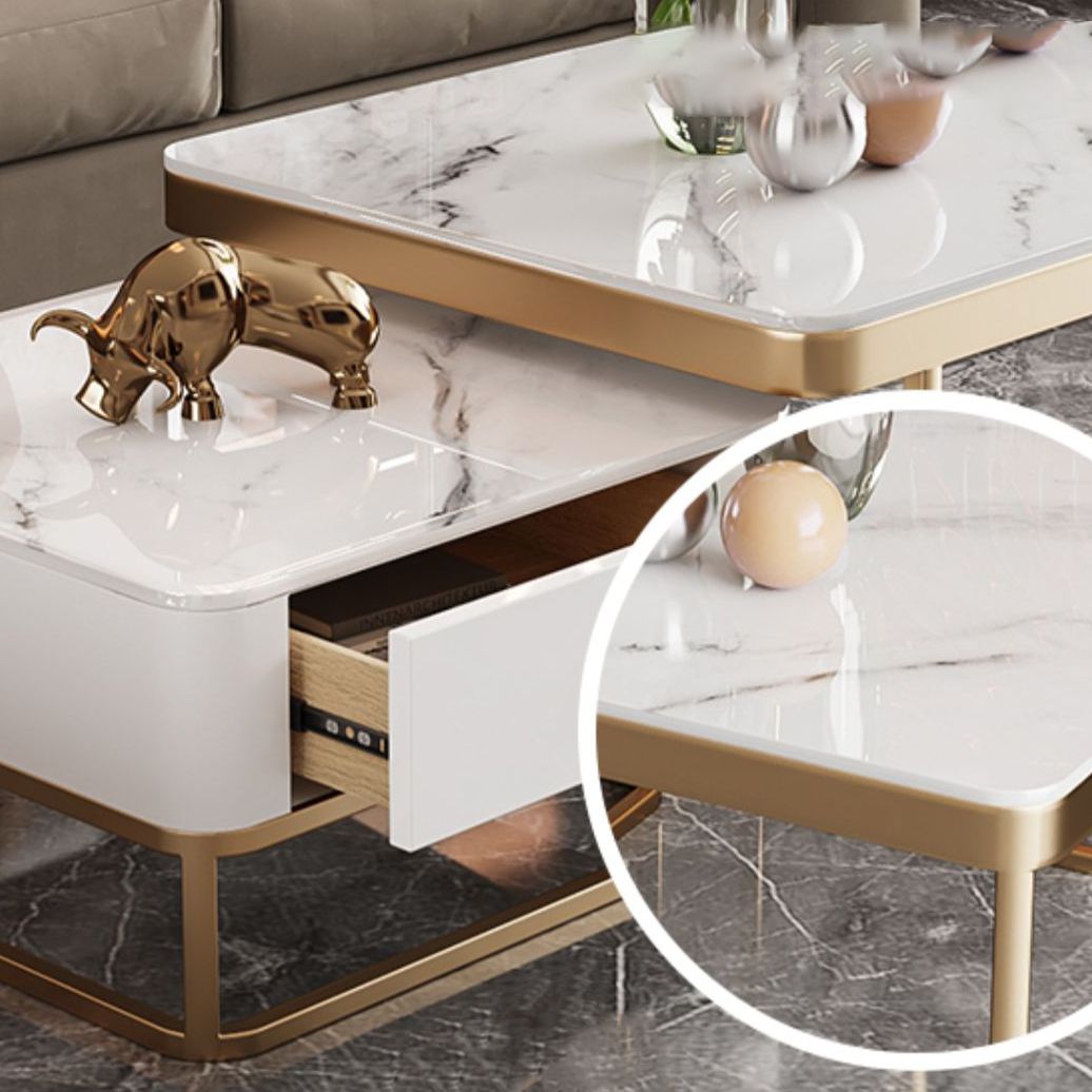 Slate Square End Table Frame Modern Coffee Table with Drawer