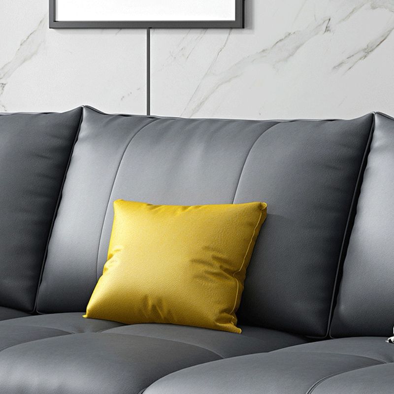Contemporary Genuine Leather Square Arm Standard Sofa with Loose Back for Living Room