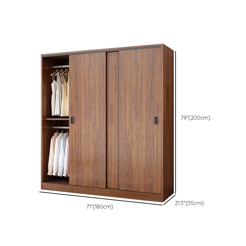 Artificial Wood Wardrobe Brown Wardrobe with Sliding Doors for Bedroom