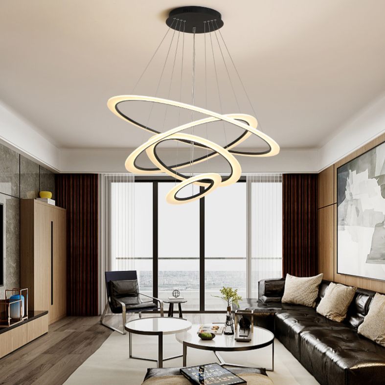 Large Modern Chandelier Multiple Rings Hanging Light Fixtures Metal Chandelier