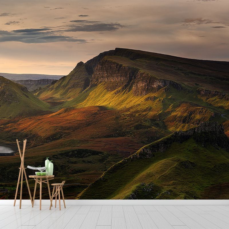 Morning Scenery The Quiraing Mural Modern Smooth Wall Covering in Brown for Bedroom