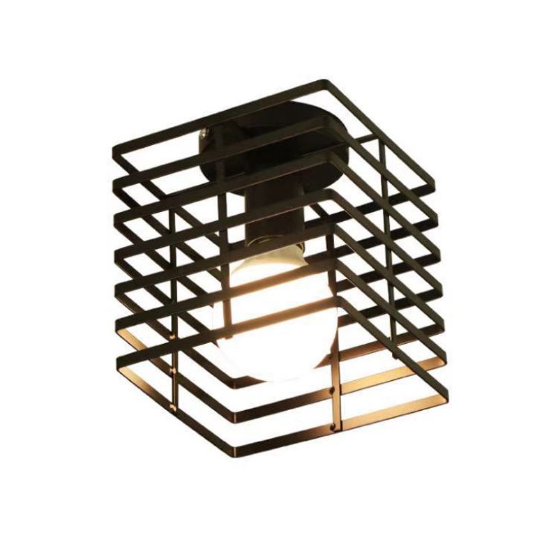 Geometric Shape Metal Flush Mount Light Industrial 1 Light Flush Ceiling Light in Black