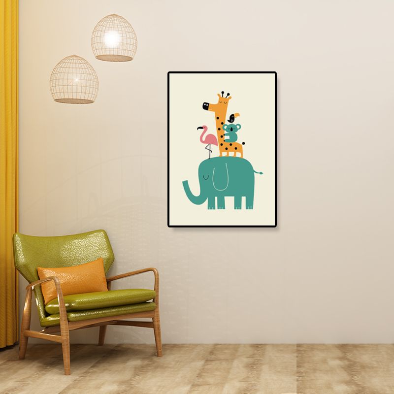 Colorful Illustration Animal Canvas Textured Cartoon Childrens Room Wall Art Print