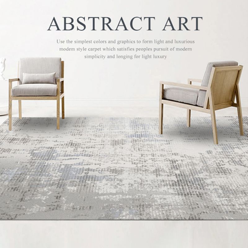 Grey Tone Geometric Lines Rug Polyester Relaxing Anti-Slip Backing Indoor Rug for Living Room
