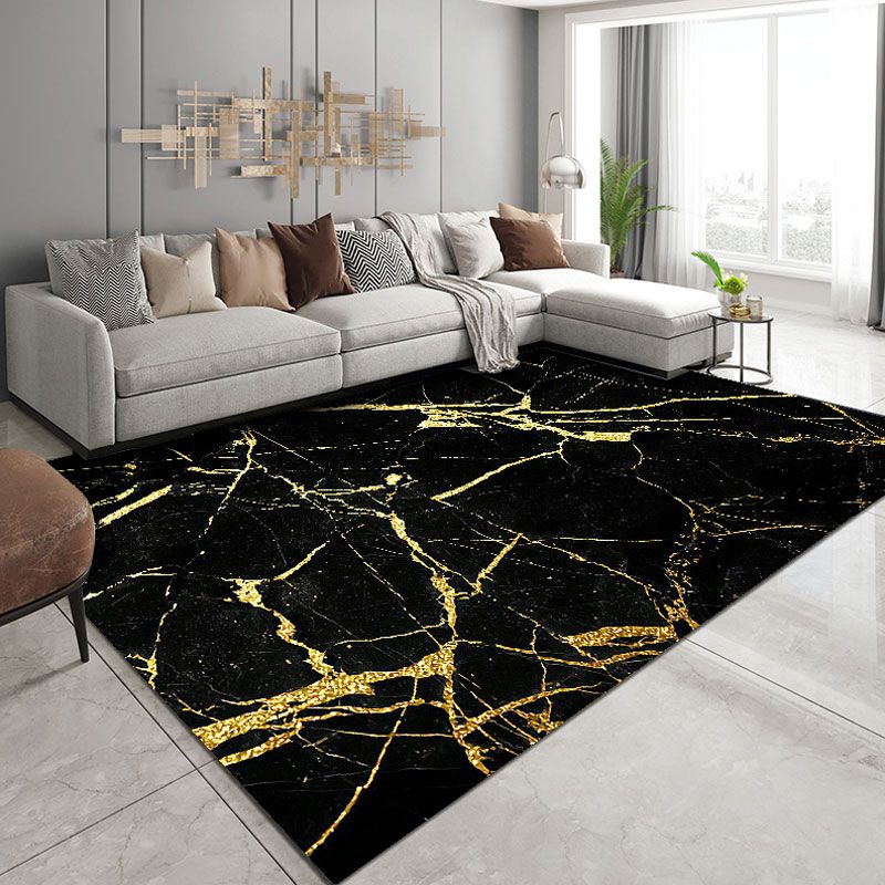 Grey Tone Modern Area Rug Polyester Marbling Print Rug Non-Slip Backing Indoor Rug for Living Room