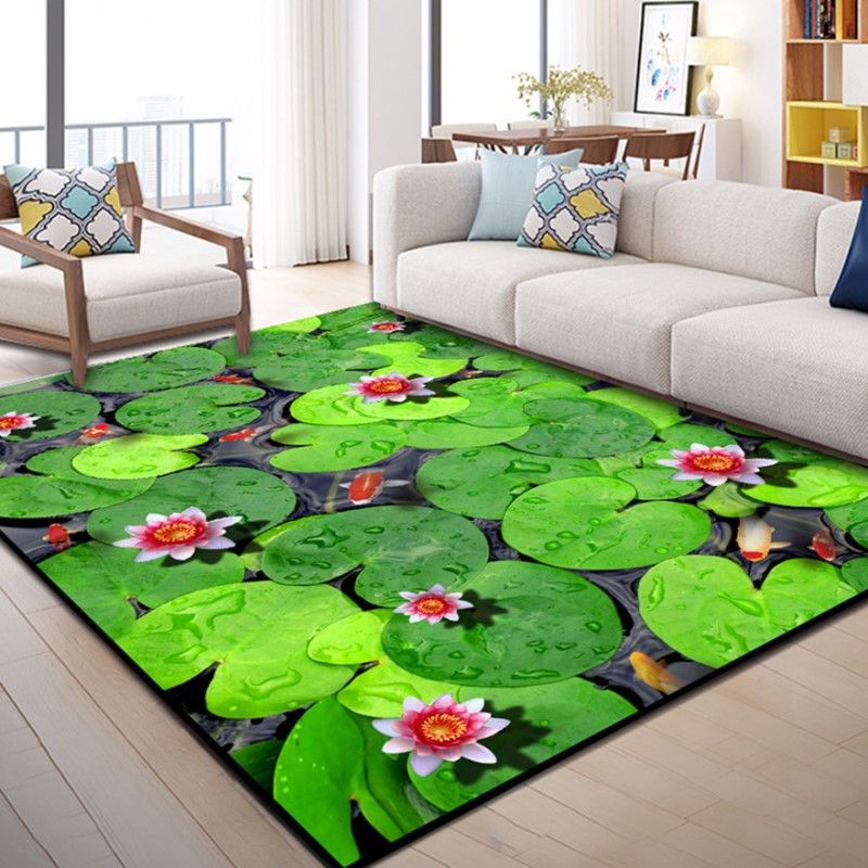 Modern Rose Flower Print Carpet Polyester Area Rug Non-Slip Backing Indoor Carpet for Living Room