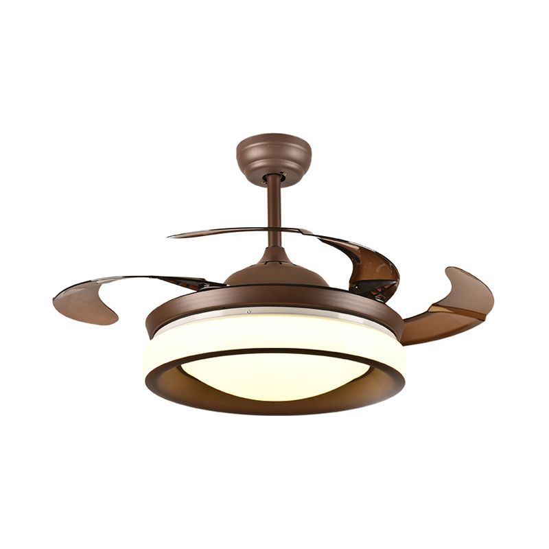 Lampada per ventola a sospensione di caffè Modernismo Metal 42 "W LED soggiorno semi -filo con 4 lame marroni