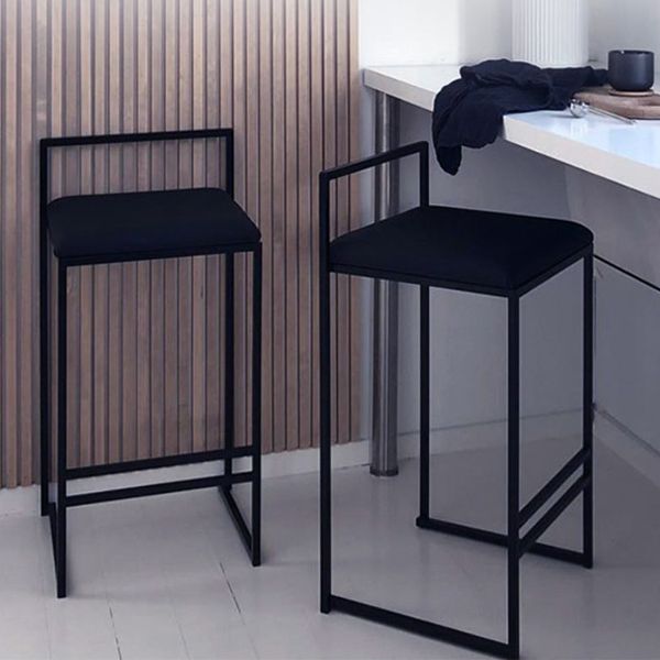 Modern Backrest Armless Counter Stool Iron Kitchen Bar Stool with Cushion and Pedal