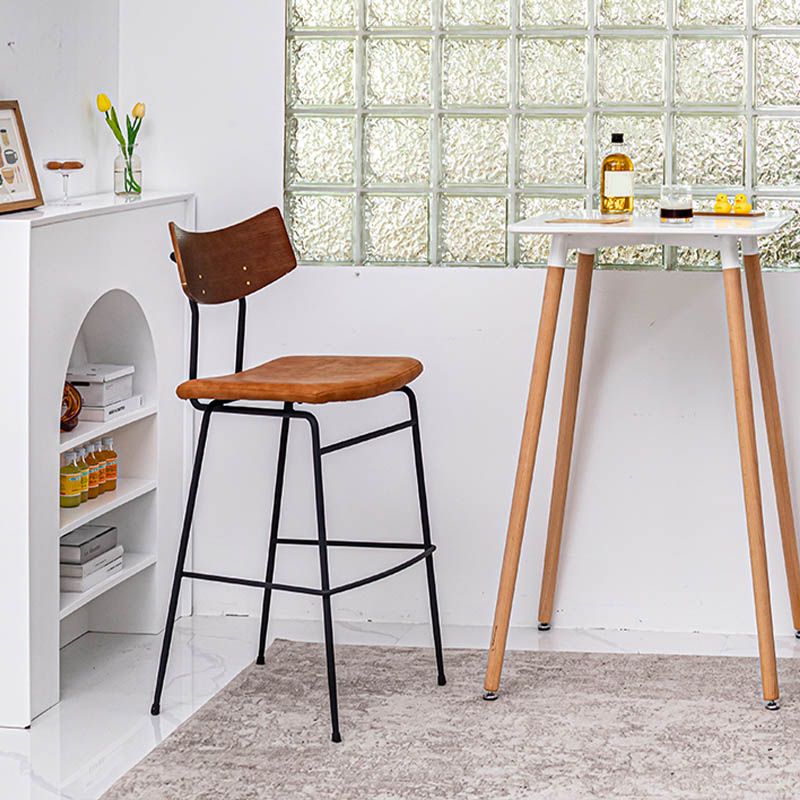 Industrial Upholstered Indoor Low Back Bar Stool with Metal Base