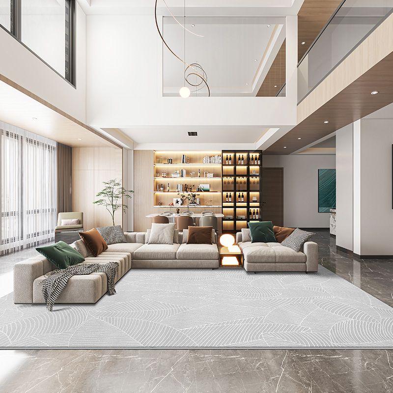 Grey Living Room Area Carpet Pure Color Polyester Area Rug Easy Care Washable Rug