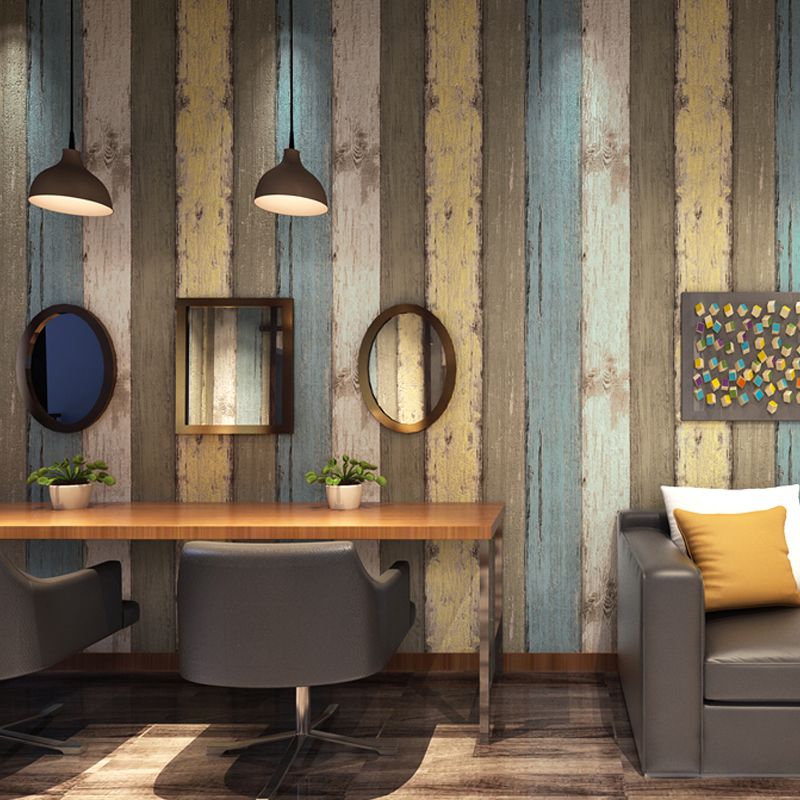 Colorful Wood Planks Wallpaper Roll Stain-Resistant Country Style Living Room Wall Decor