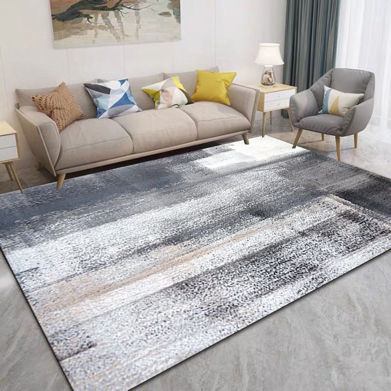 Gray Modern Rug Polyester Leaves Rug Non-Slip Backing Rug for Living Room