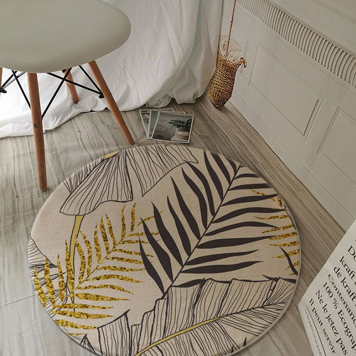 Green Tone Palm Leaves Pattern Rug Polyester Antique Carpet Stain Resistant Rug for Living Room