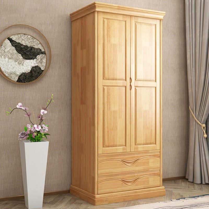 Rubberwood Armoire with Garment Rod Traditional Storage Cabinet with Drawers