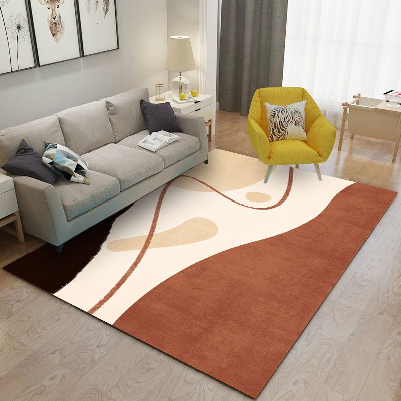 Brown Abstract Line Rug Polyester Modern Area Rug Non-Slip Backing Rug for Living Room