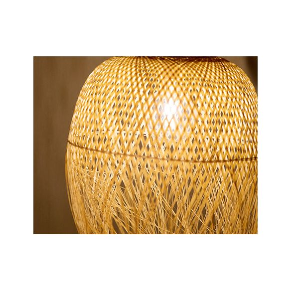 Beige Hand-Woven Pendant Asia Art Deco 1 Bulb Bamboo Hanging Light for Dining Table