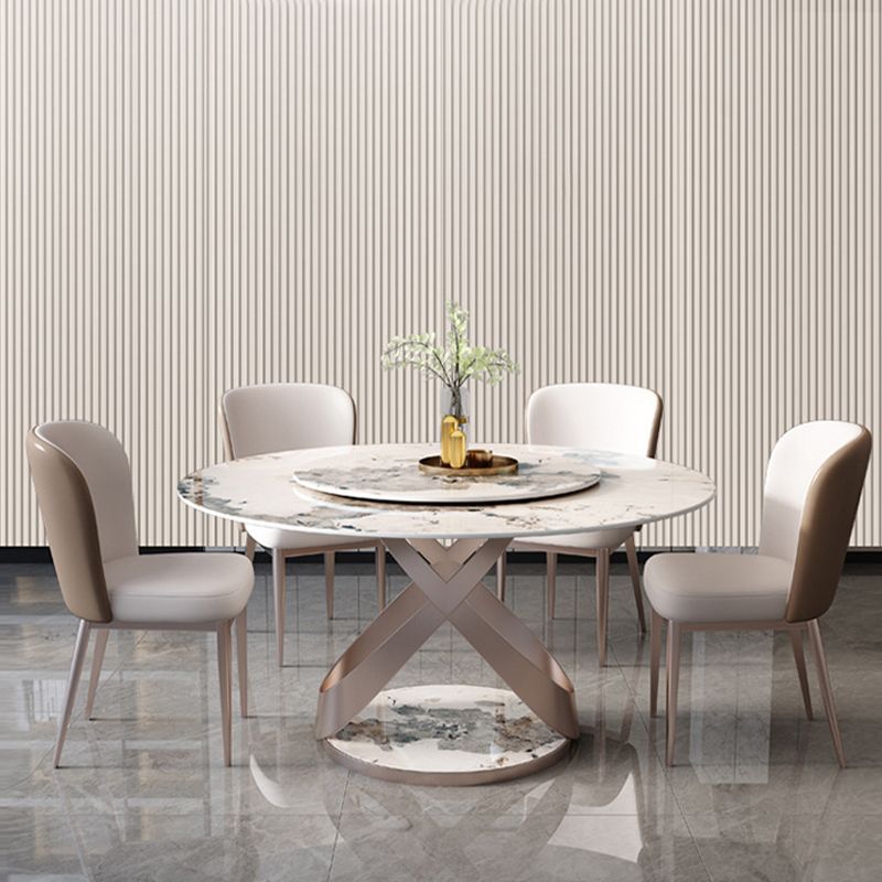 Mesa de comedor de piedra redonda de mesa contemporánea con base de pedestal sin plataforma giratoria