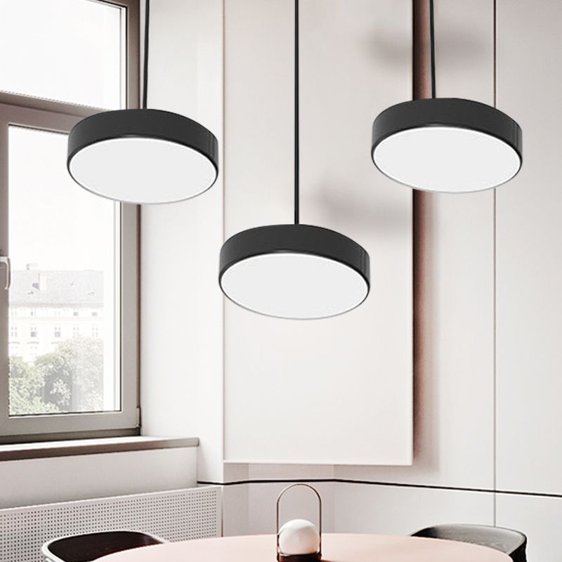 Round/Squared Hanging Ceiling Light Contemporary Metal LED Black/White Pendant Lighting with Round/Linear Canopy