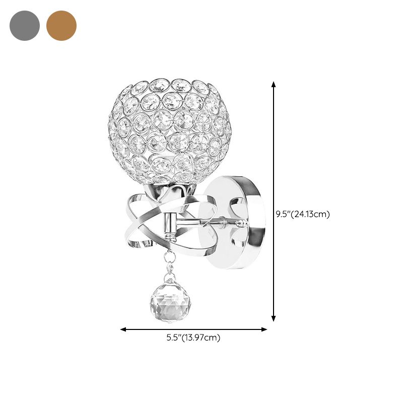 Globe Wall Light Modern Crystal 1 Light Wall Mount Lighting for Bedroom