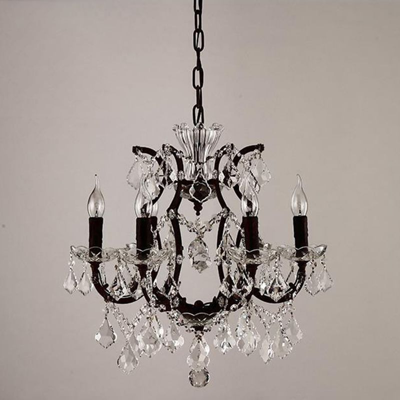 Vintage Candle Chandelier Pendant Light Crystal Draping Ceiling Hang Light in Rust