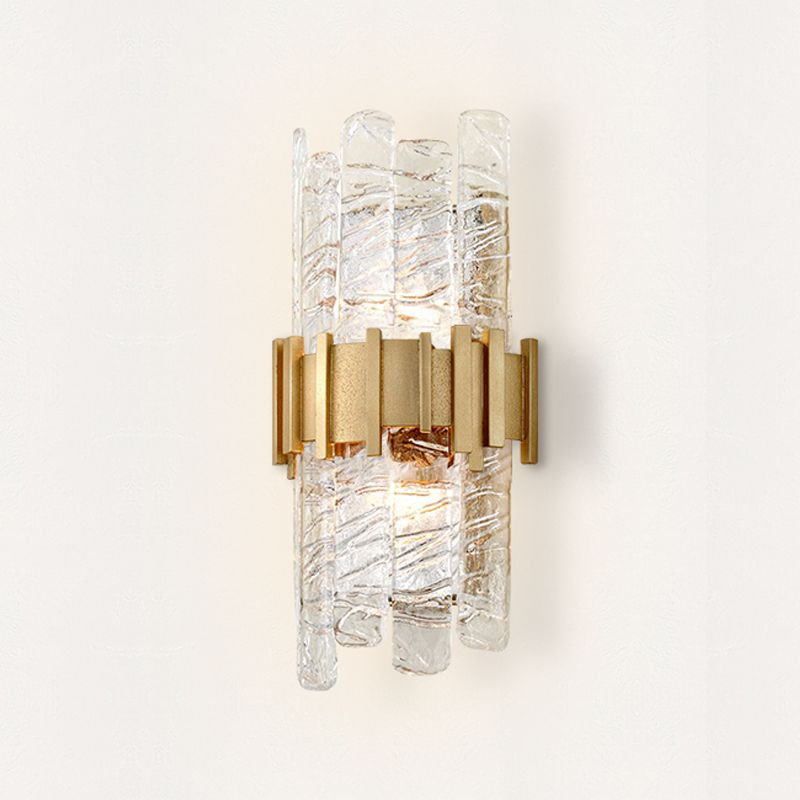 Half-Cylinder Wall Lighting Modernism Textured Glass 1 bulb Gold Sconce Light Fixture