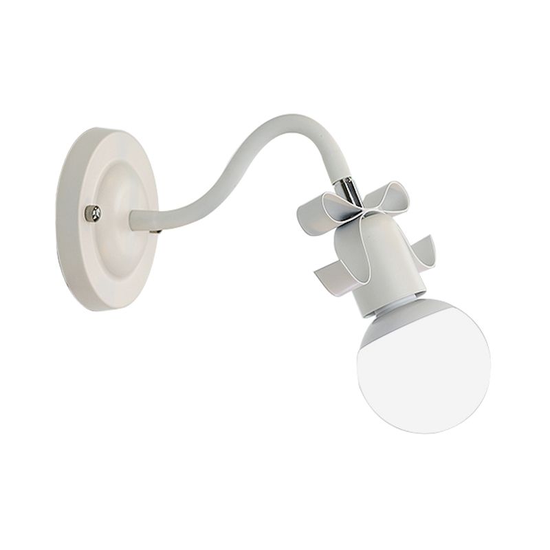 Metal Bare Bulb Wall Light with Bow Single Head Nordic Style Wall Lamp for Kindergarten