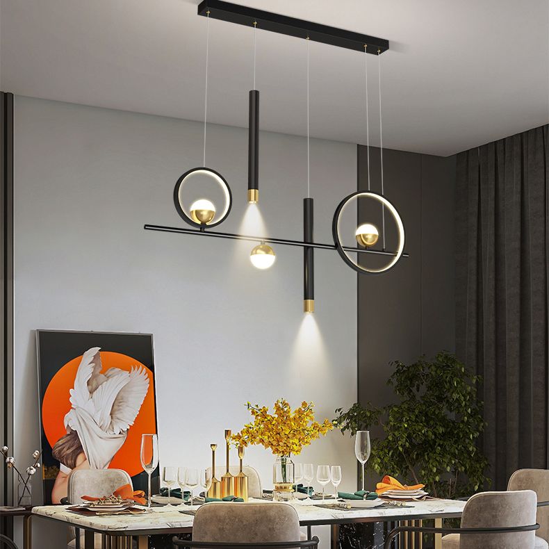 Black Restaurant LED Island Light in Modern Luxury Style Wrought Iron Linear Pendant Light with Silicone Shade