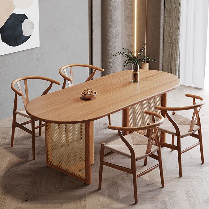 Oval Solid Wood Dining Table Modern Natural Furniture with Double Pedestal