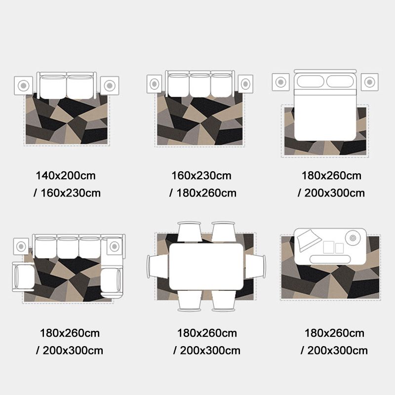 Black Color Block Rug Polyester Nordic Rug Washable Rug for Living Room