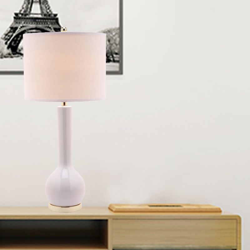 Lampada da tavolo a cilindro in tessuto modernista a 1 testa rossa/bianca piccola lampada da scrivania per sala da pranzo