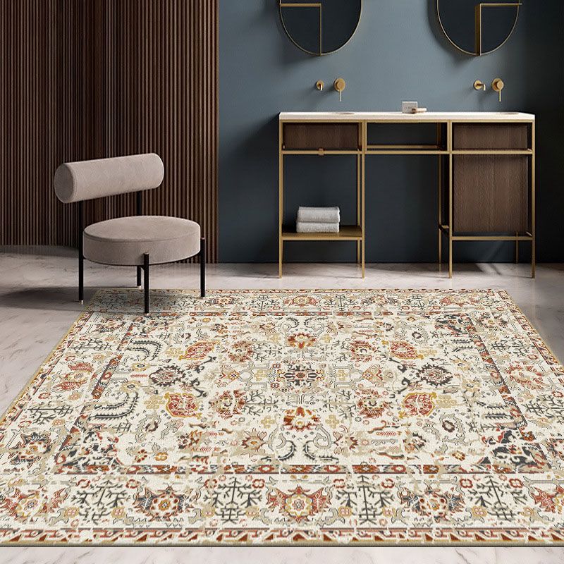 Traditional Border Pattern Rug Polyester Indoor Carpet Non-Slip Backing Area Rug for Living Room