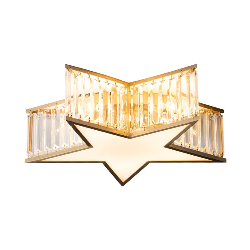 Star Bedroom Flush Mount Lamp Clear Crystal Rectangle 5 Lights Simple Style Ceiling Fixture in Gold
