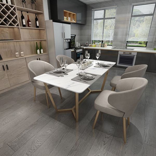 Rectangle Trestle Dining Table Glam Faux Marble Table for Dining Room Kitchen