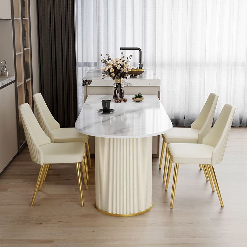 Modern Stone Dining Table White Double Pedestal Base Table for Dining Room