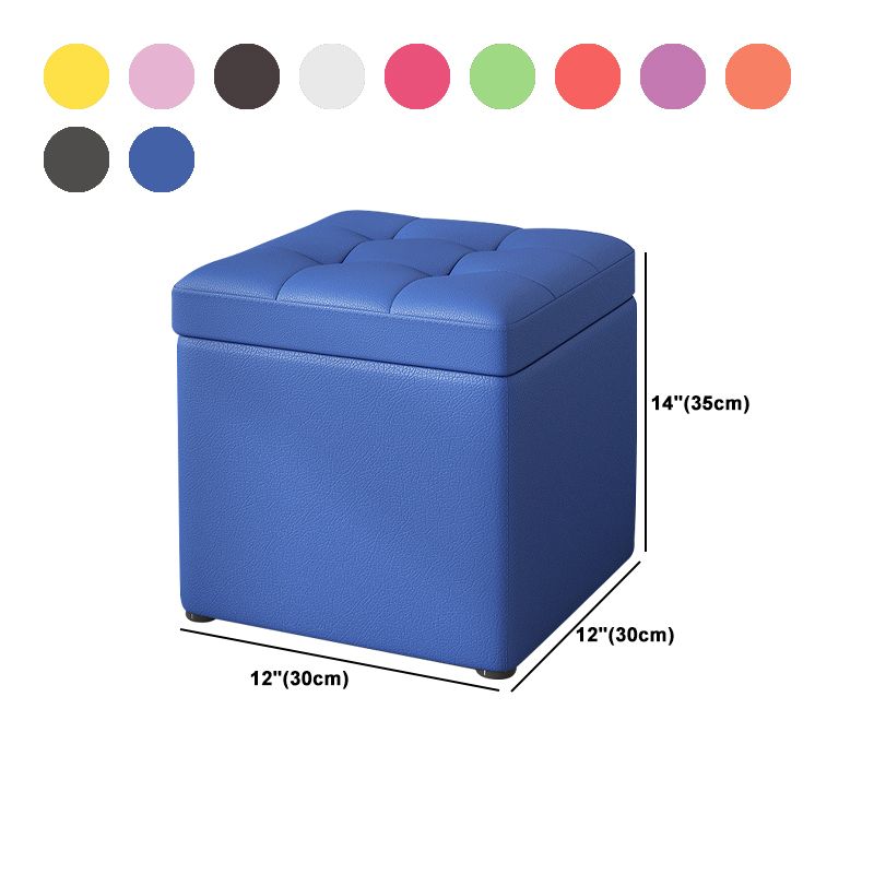 Contemporary Pouf Ottoman PU Leather Upholstered Tufted Square Ottoman with Storage