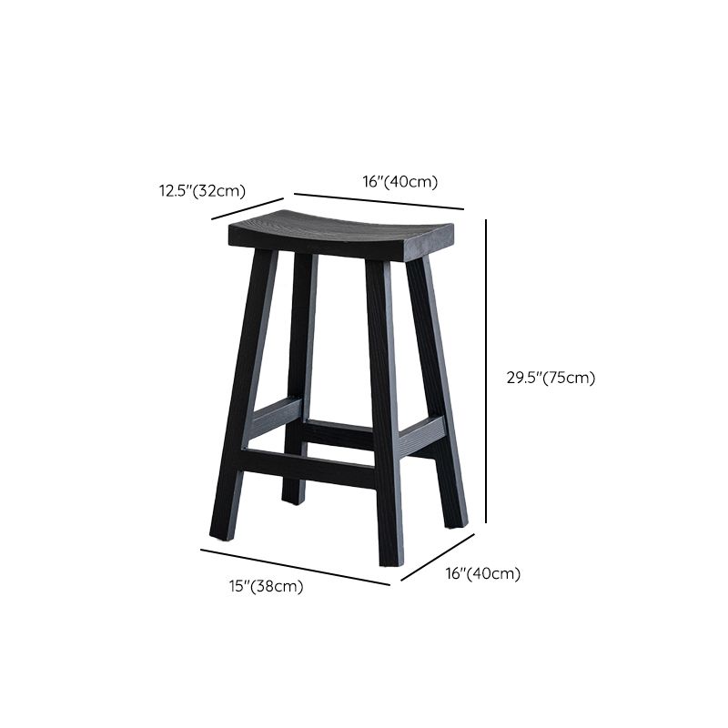 Solid Wood Bar Stools Black Backless Dining Stools with Footrest