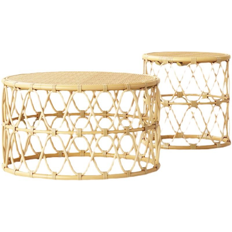 Contemporary 17.7"/19.6" Round Coffee Table Rattan Drum Cocktail Table