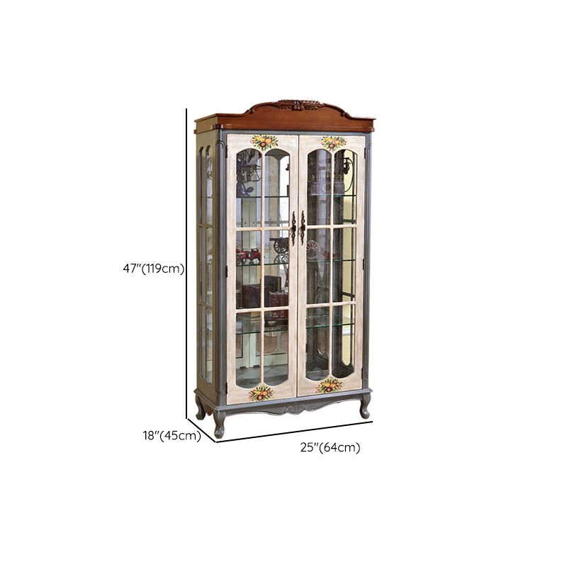 Industrial Accent Cabinet Solid Wood Storage Cabinet with Glass Doors